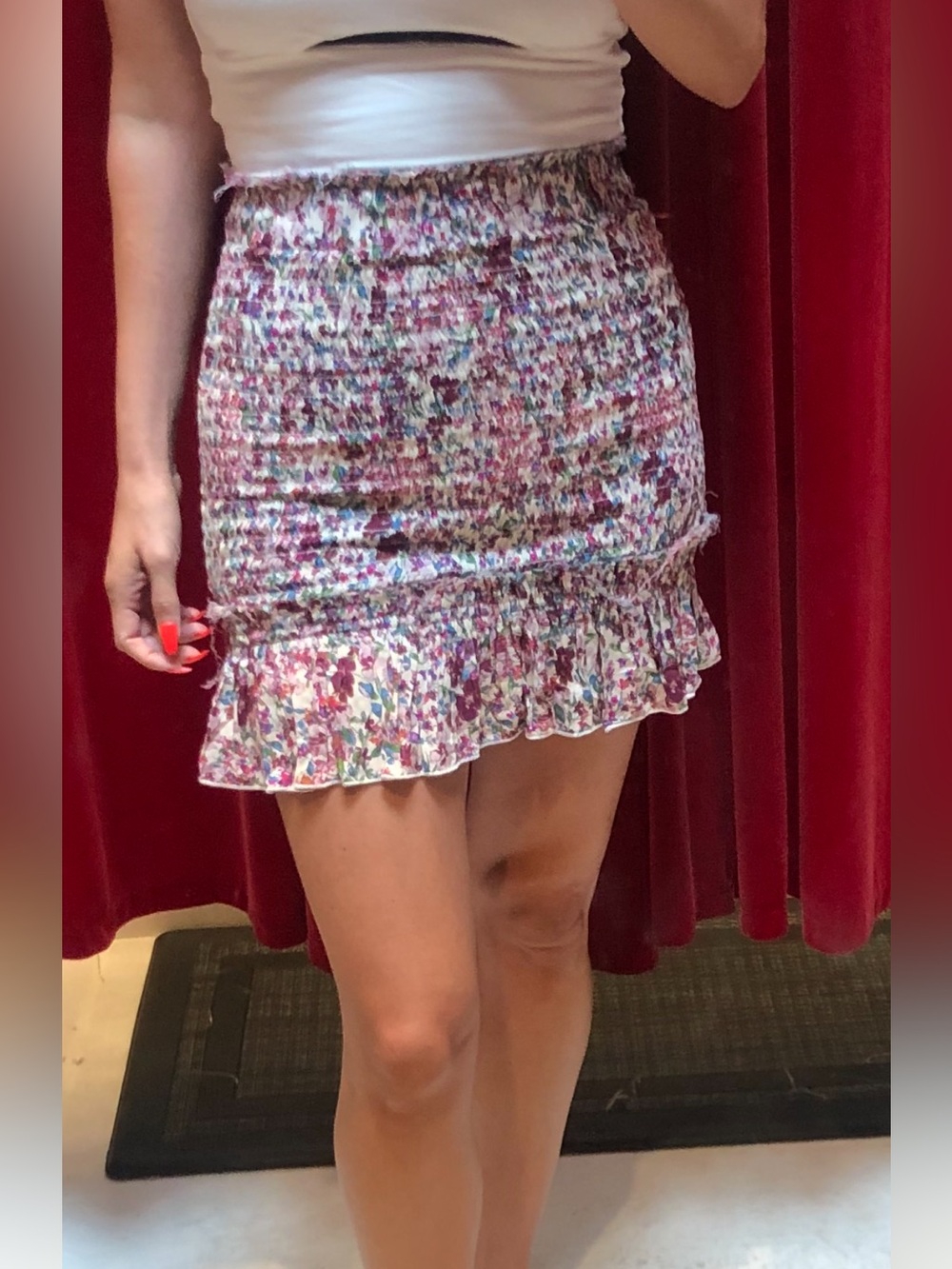 Floral Smocked Ruffle Mini Skirt - White Multi